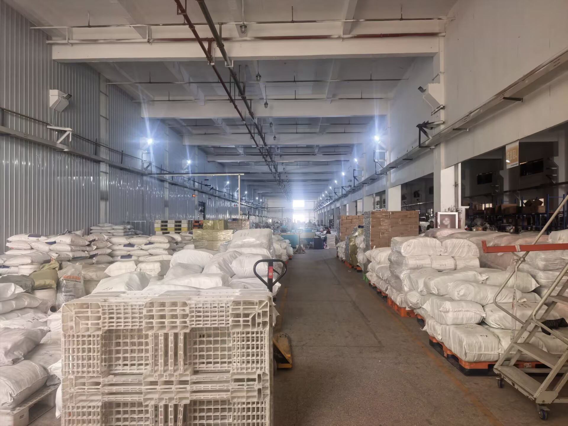 Packed materials and pallets in storage